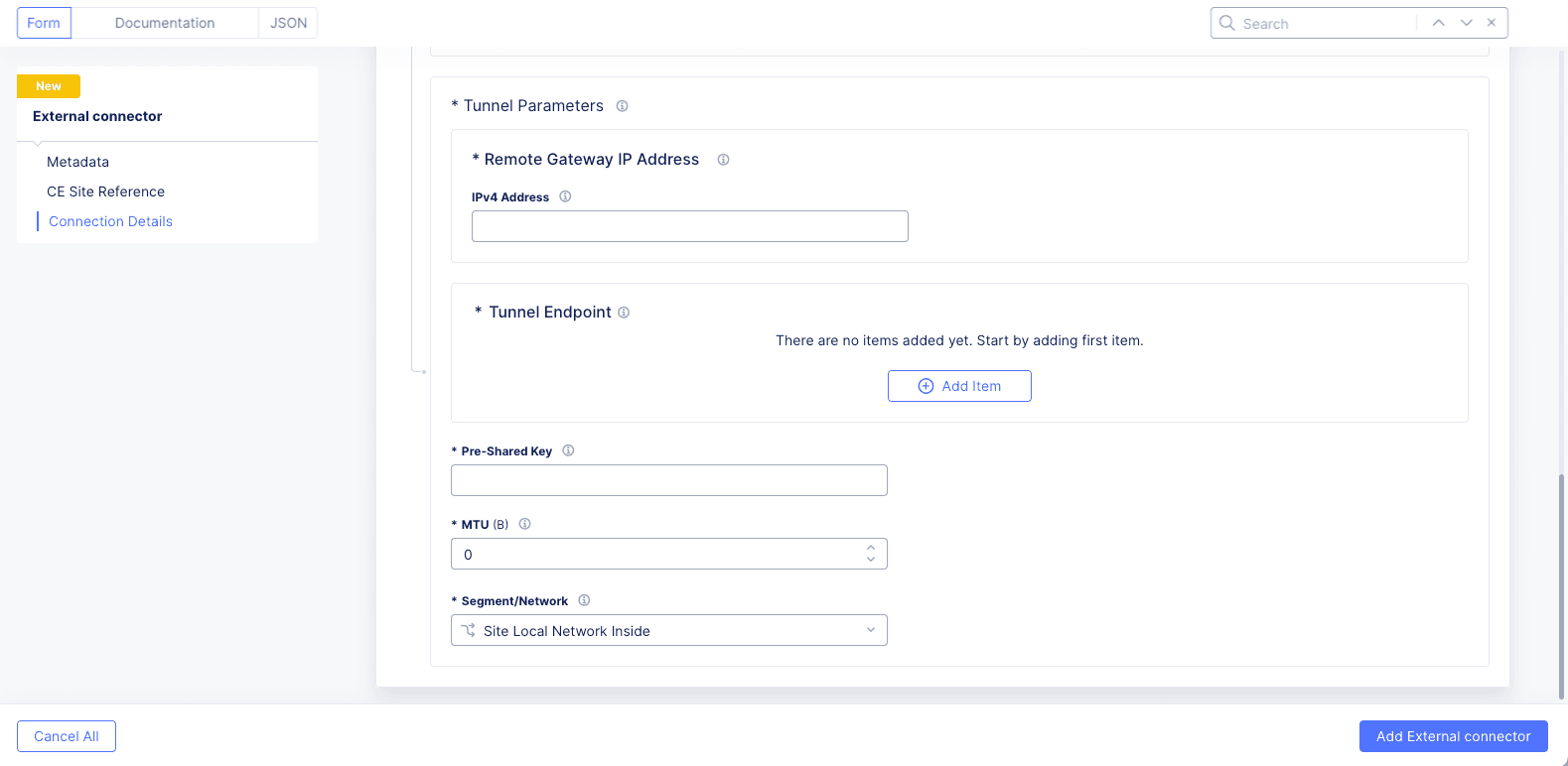 Figure: External Connectors - Tunnel Parameters