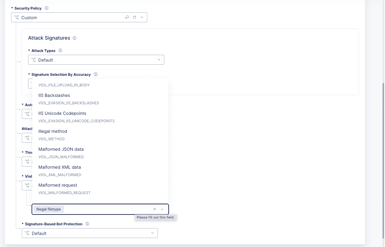 Figure: Disable Violation Types