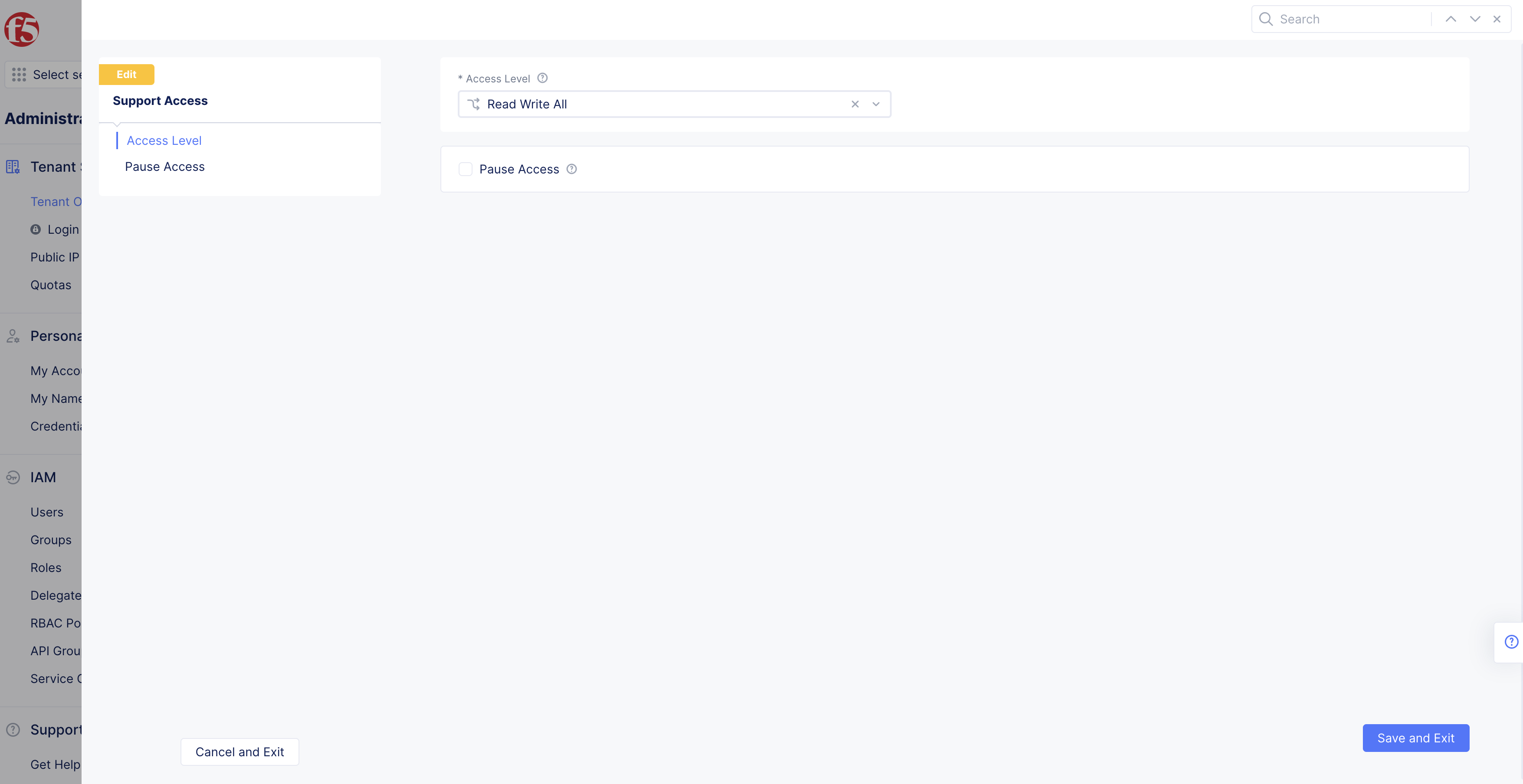 Figure: Support Access Form