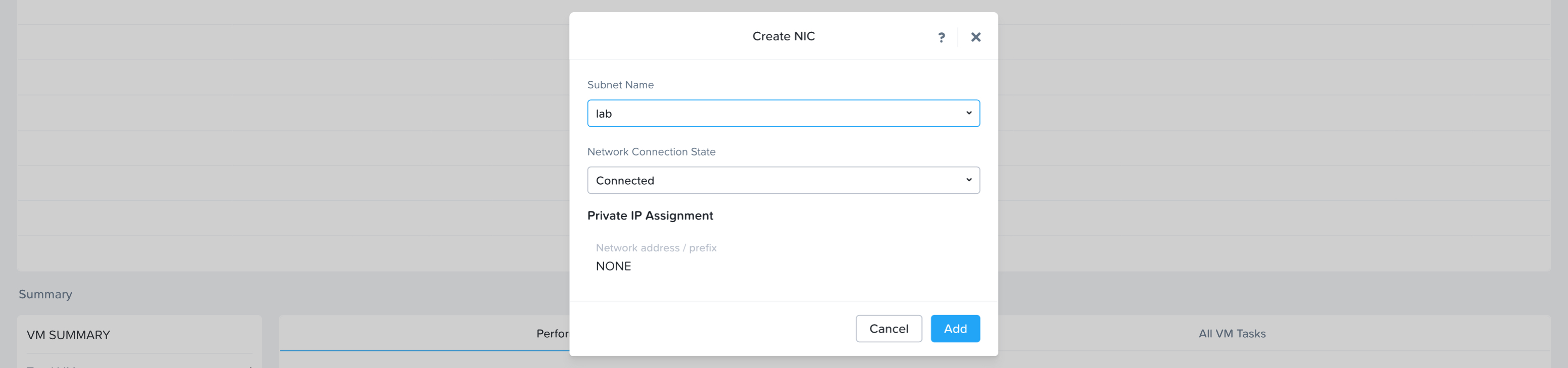 Figure: Nutanix PRISM VM Network Interface