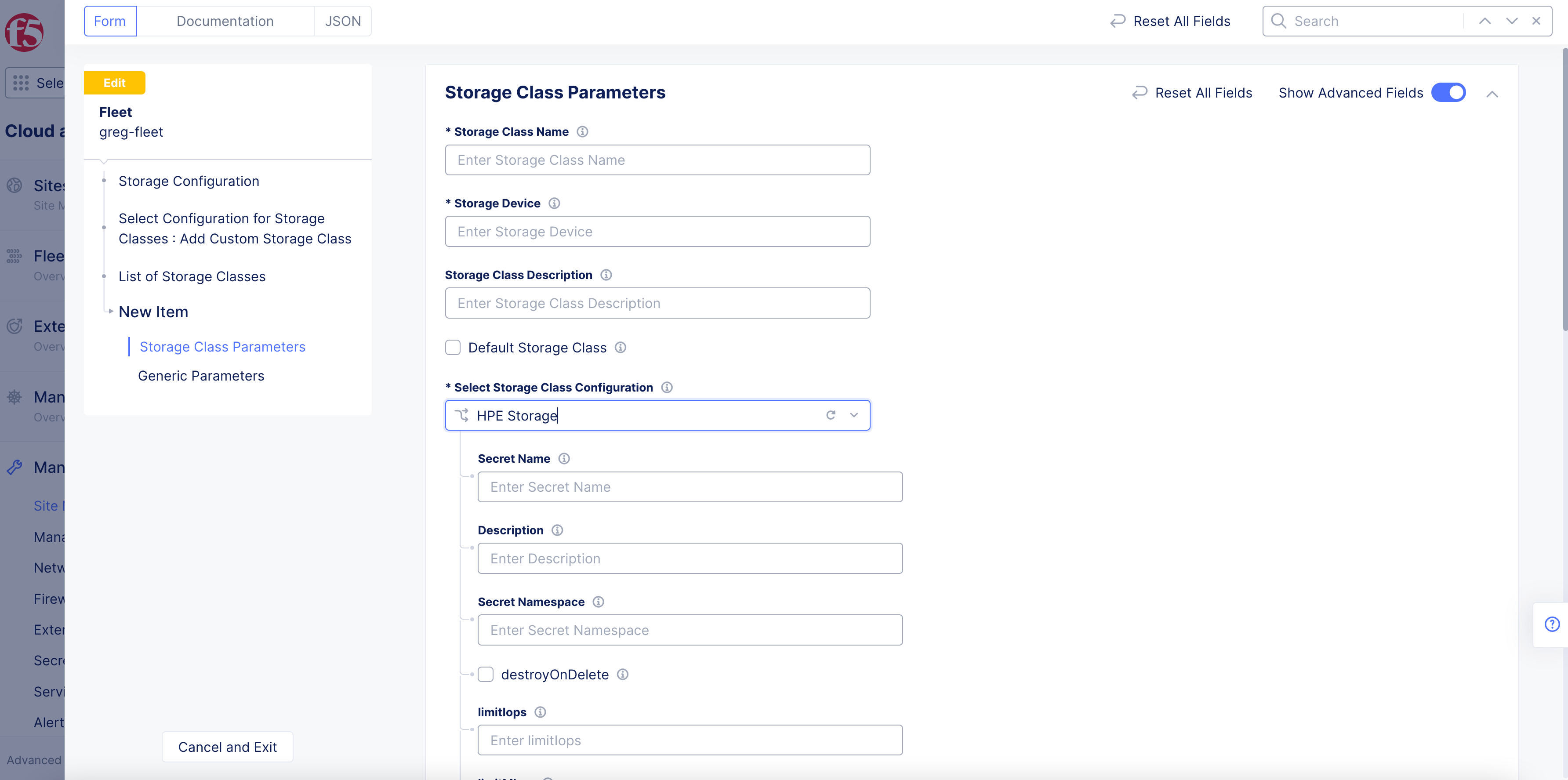 Figure: Storage class parameters