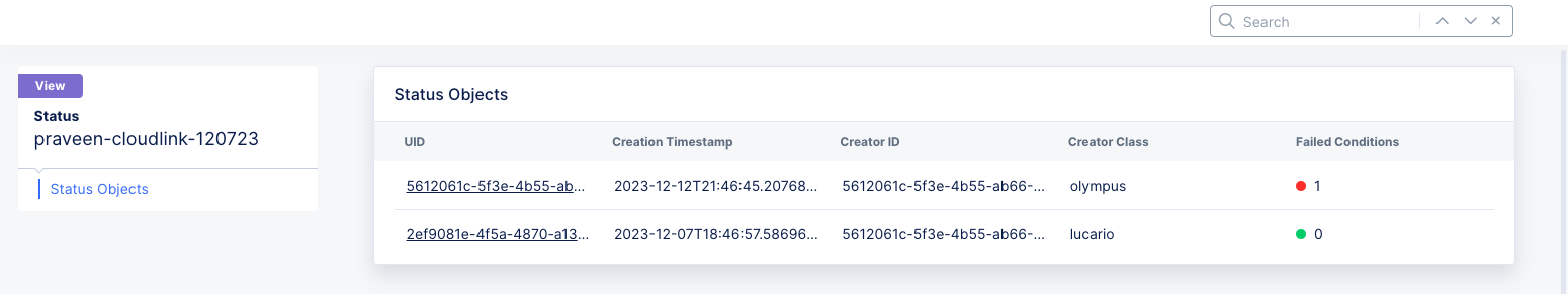 Figure: GCP CloudLink Object Status