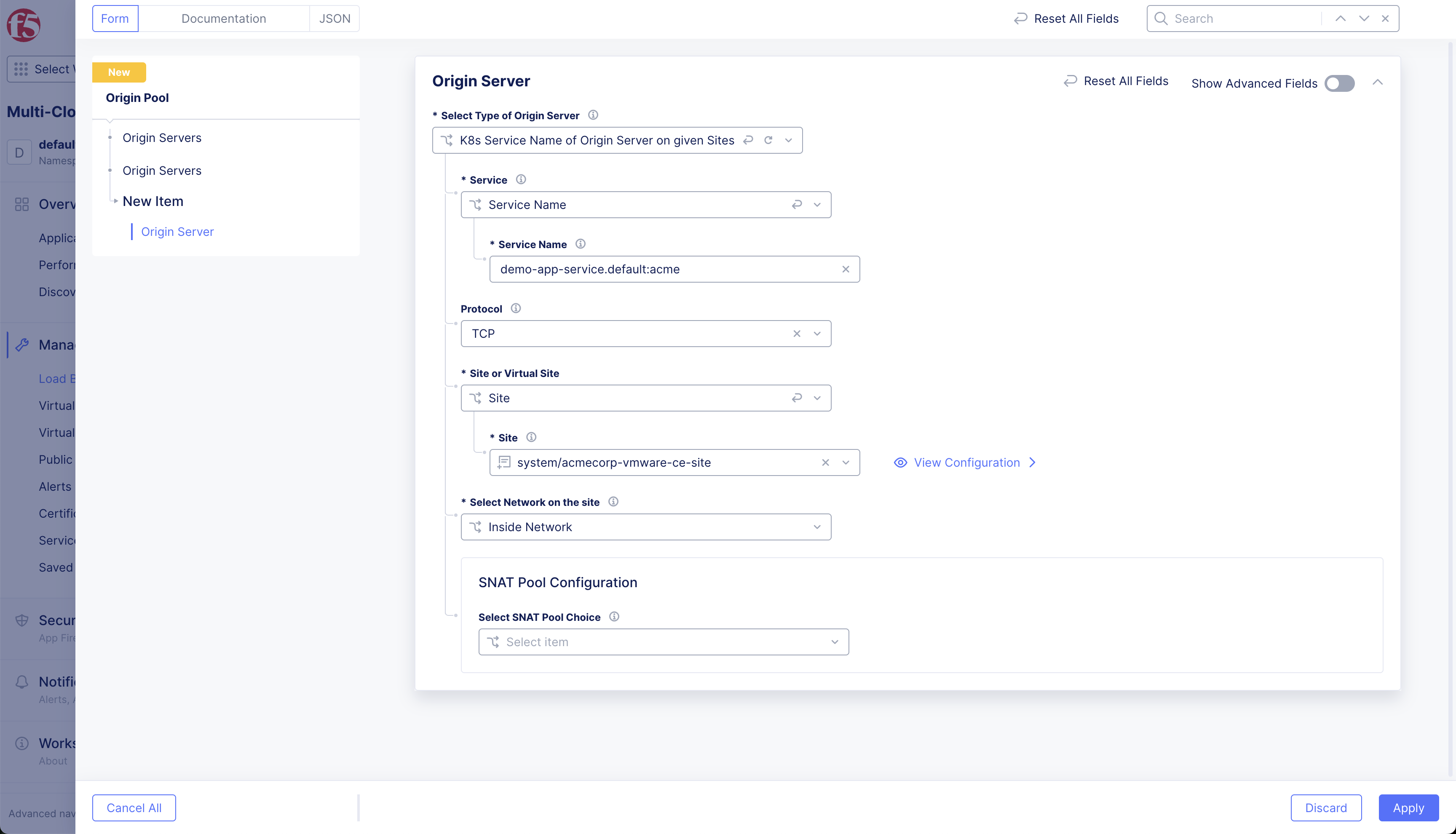 Figure: Origin Pool Name