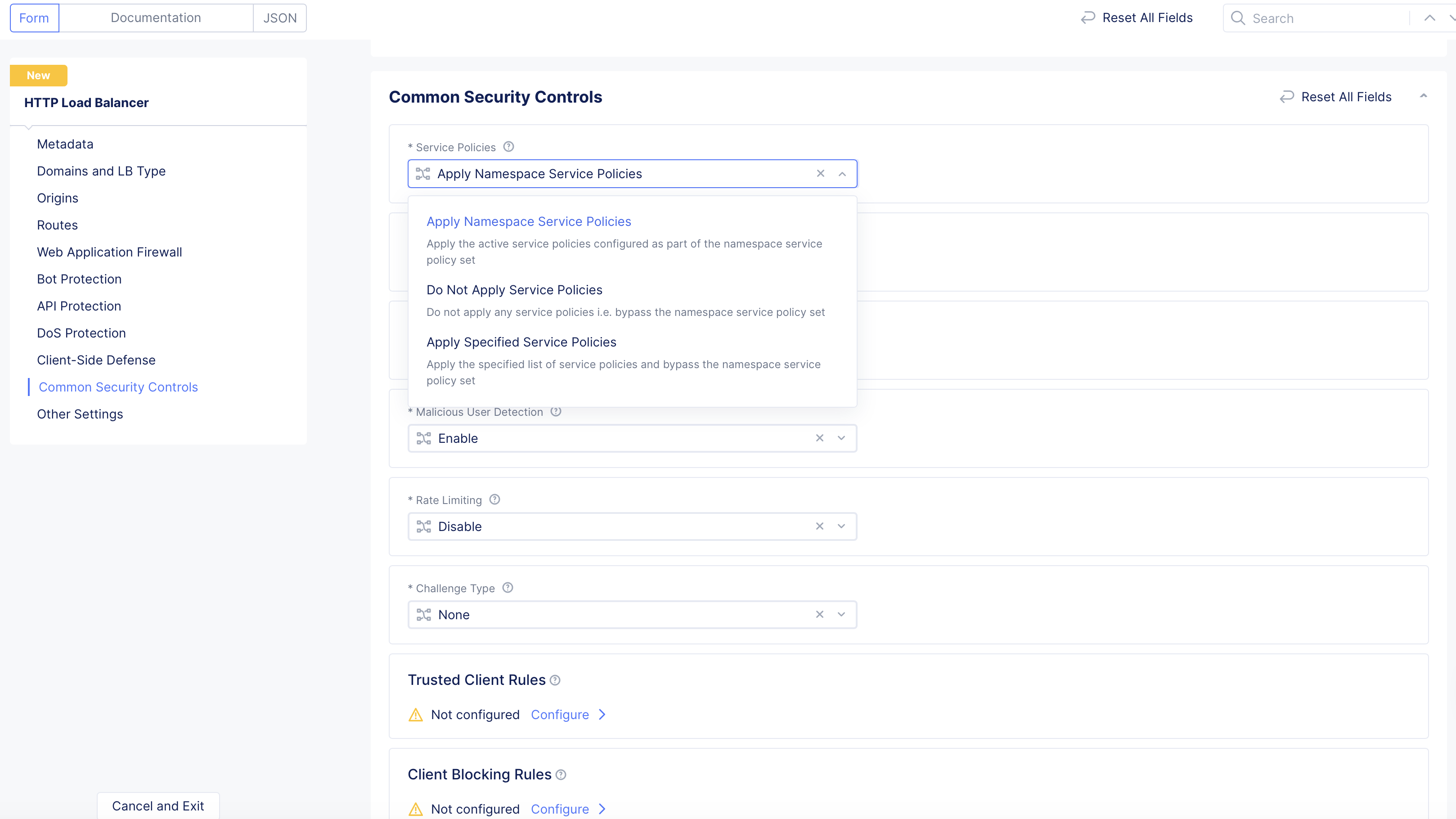 Figure: Service Policy Configuration
