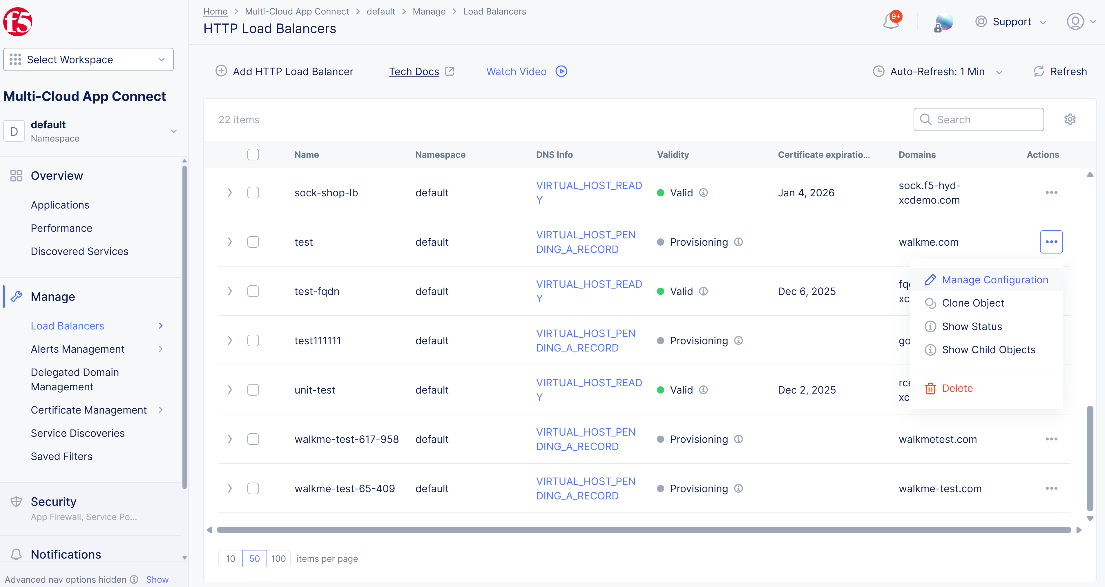 Figure: List of Load Balancers