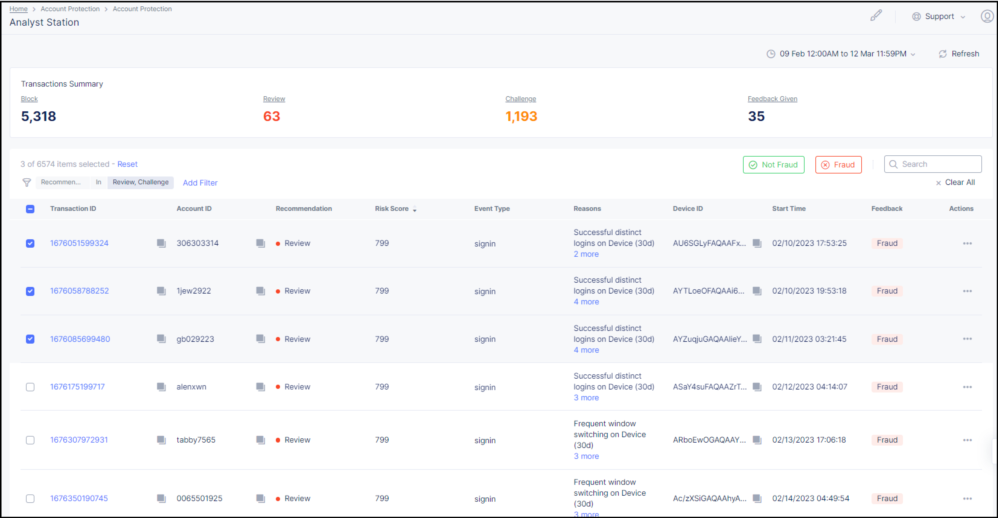 Figure: Select Multiple Transactions