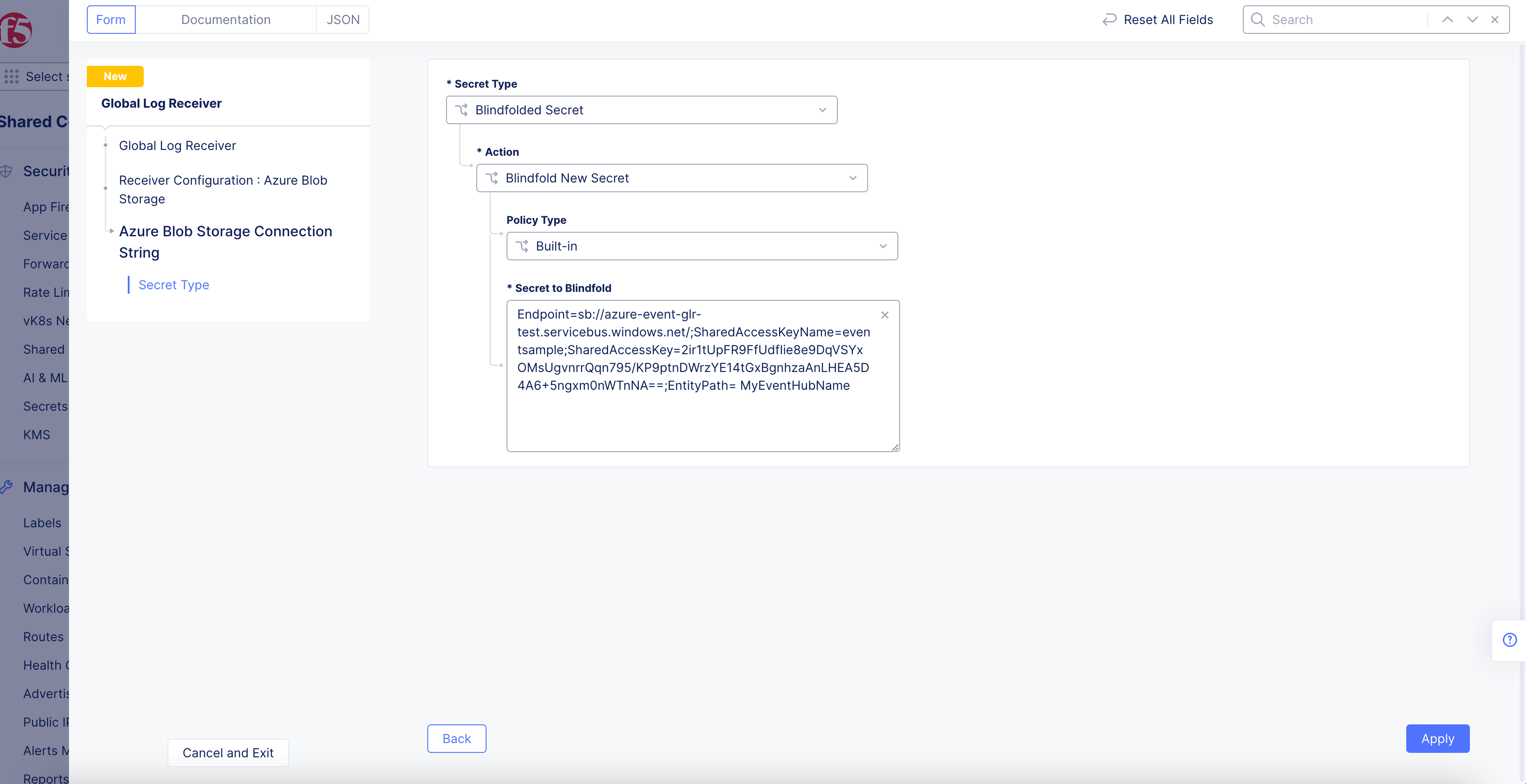 Figure: Azure Blob Connection String